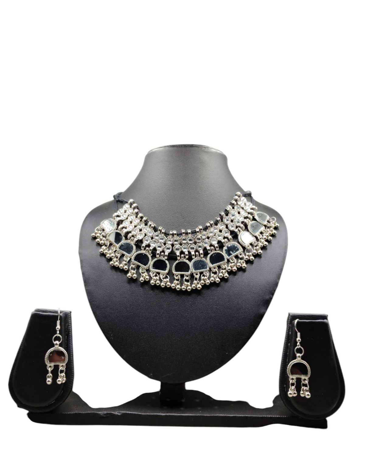 Oxidized Mirror Necklace & Earrings Set