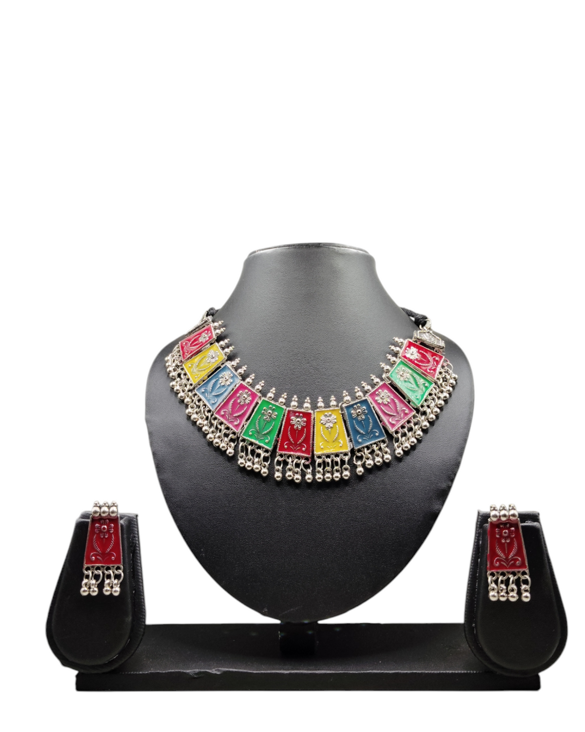 Multicolor Oxidized Necklace & Earrings Set