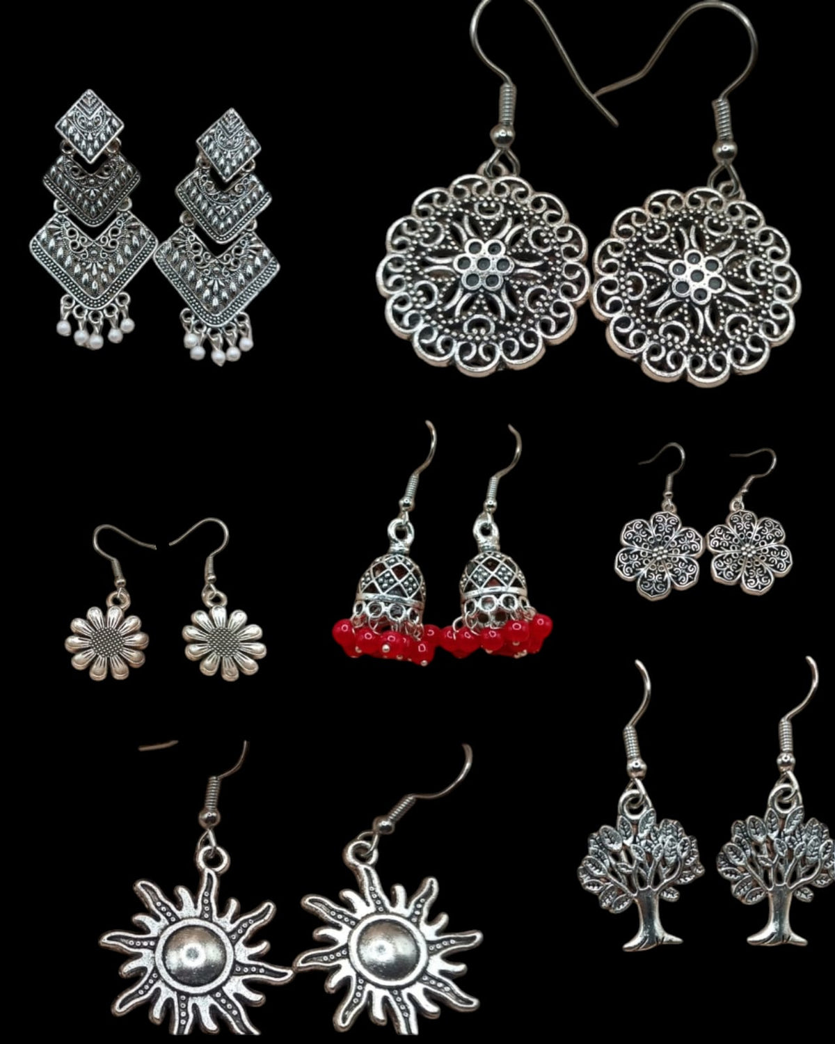 Set of 7 Beautiful Medium and Small Oxidized Earrings[SKU :- OX3]