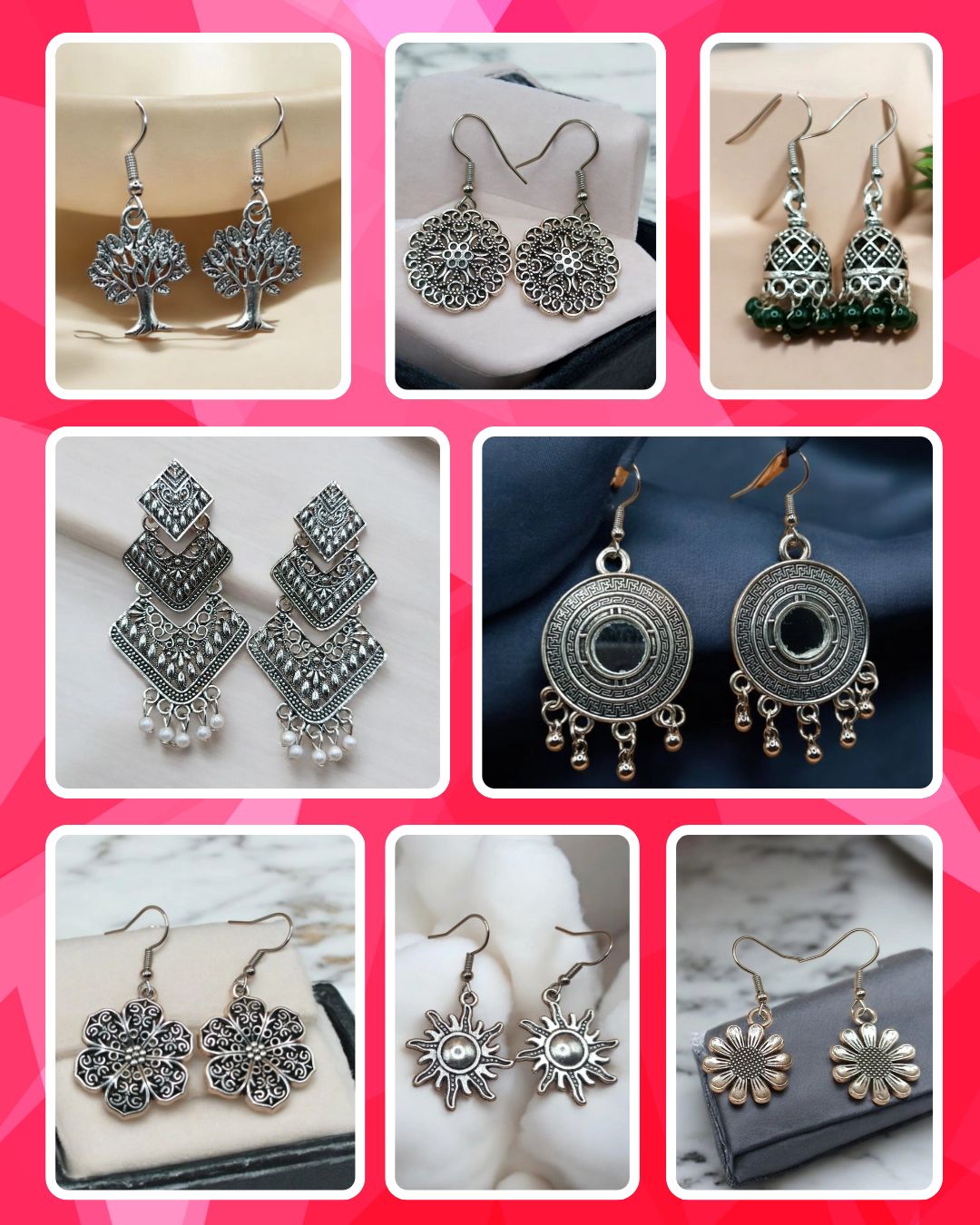 Set of 8 Beautiful Medium and Small Oxidized Earrings[SKU :- OX9]